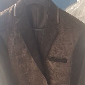 Men's Brown Textured Dinner Blazer with Velvet Trim